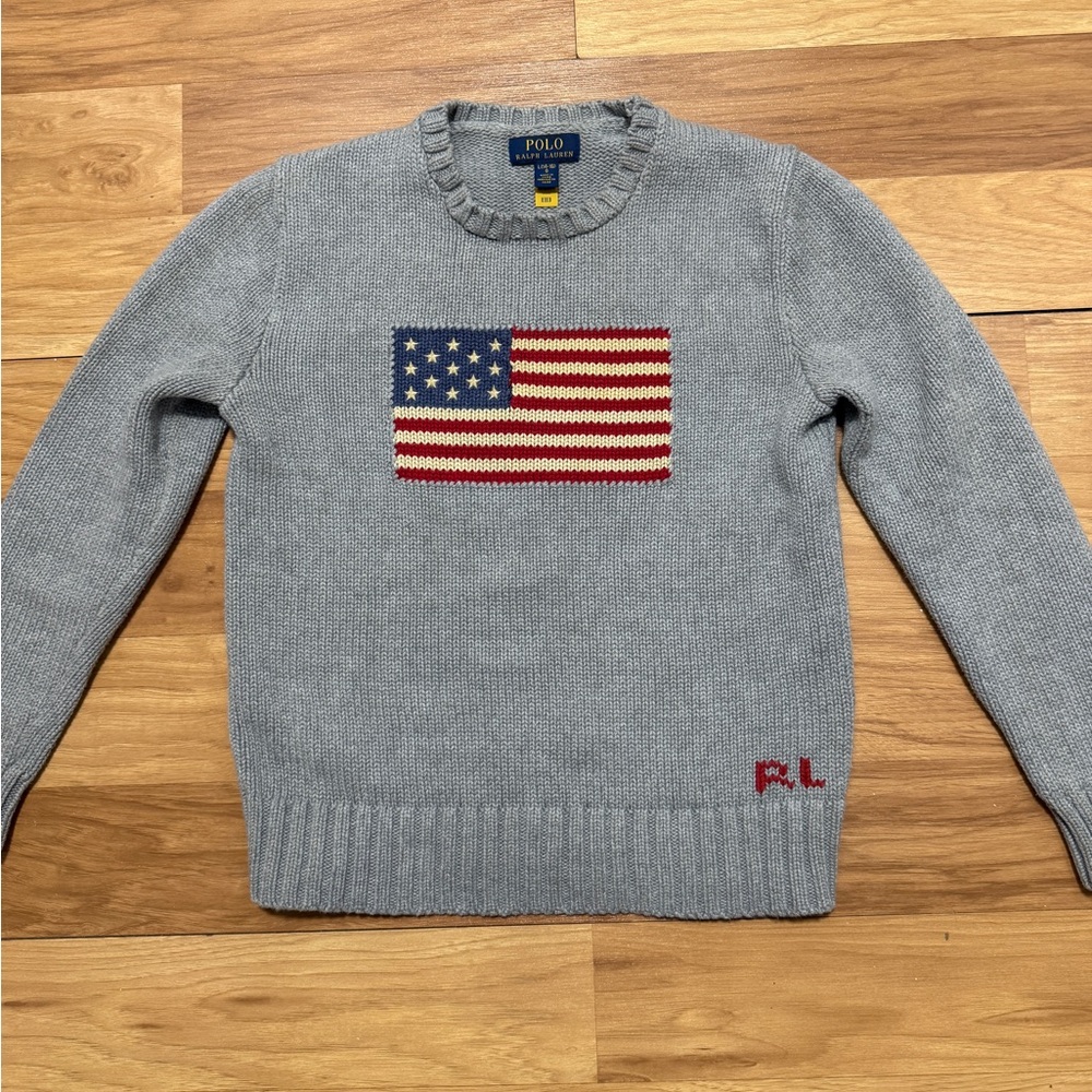 Polo by Ralph Lauren Gray Crewneck Sweater with Flag - Picture 2 of 4